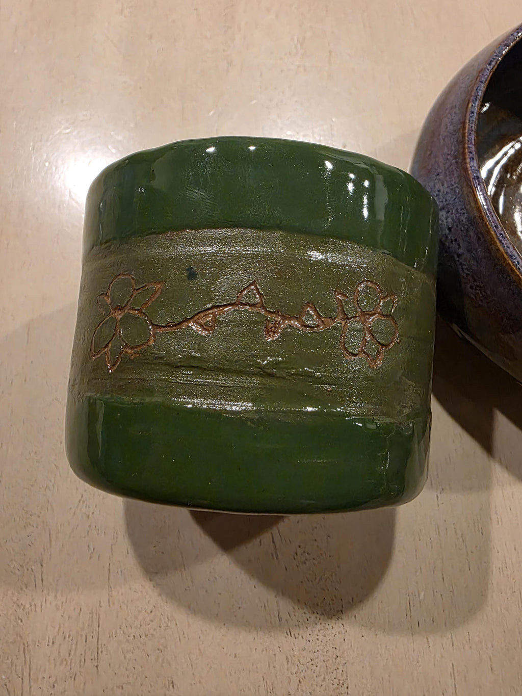 Sgraffito flower espresso cup, handmade by Outer Reef Ceramics