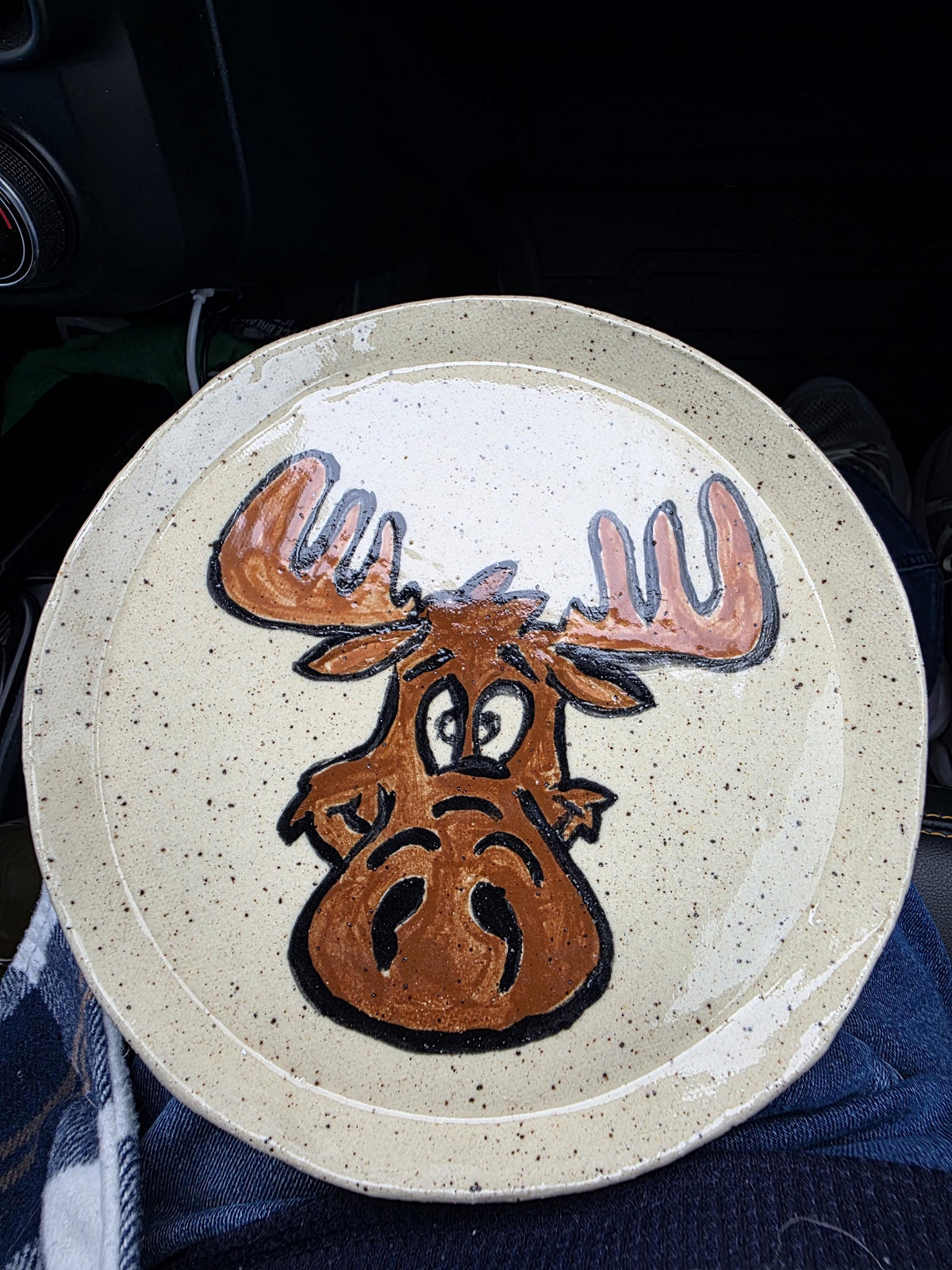 Custom hand-painted moose plate by Outer Reef Ceramics