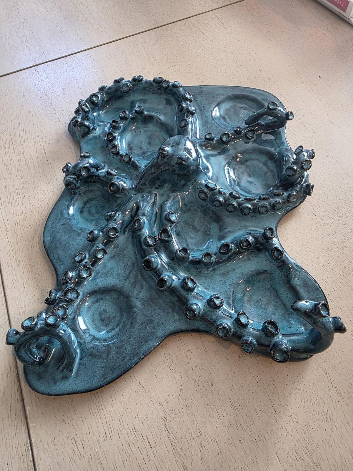 Turquoise octopus charcuterie board, handmade by Outer Reef Ceramics
