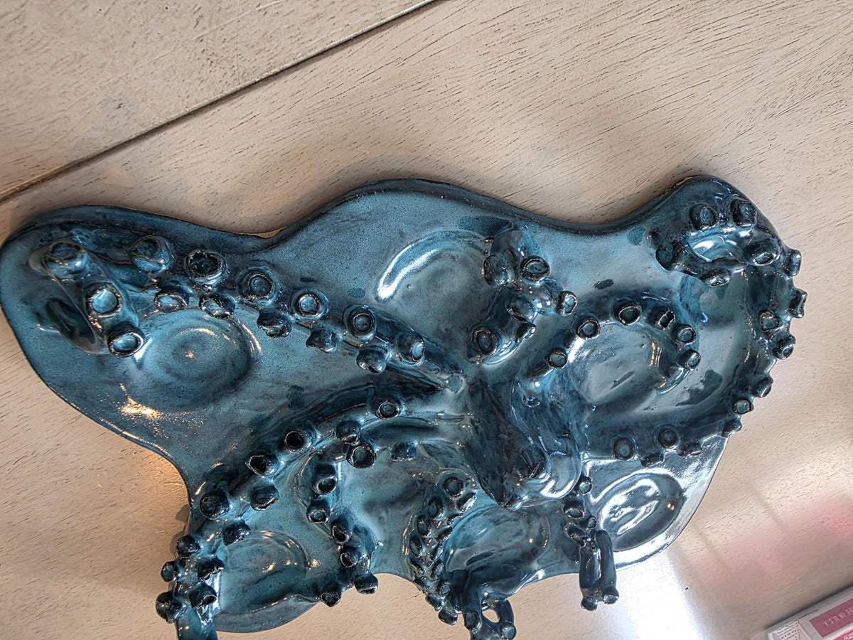 Turquoise octopus charcuterie board, handmade by Outer Reef Ceramics