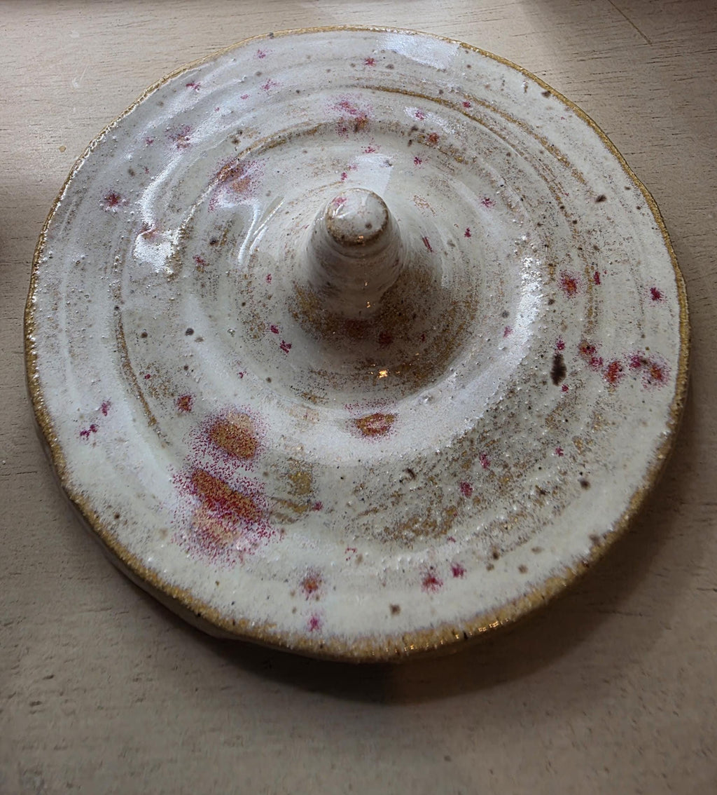 Speckled blush ring holder, handmade by Outer Reef Ceramics