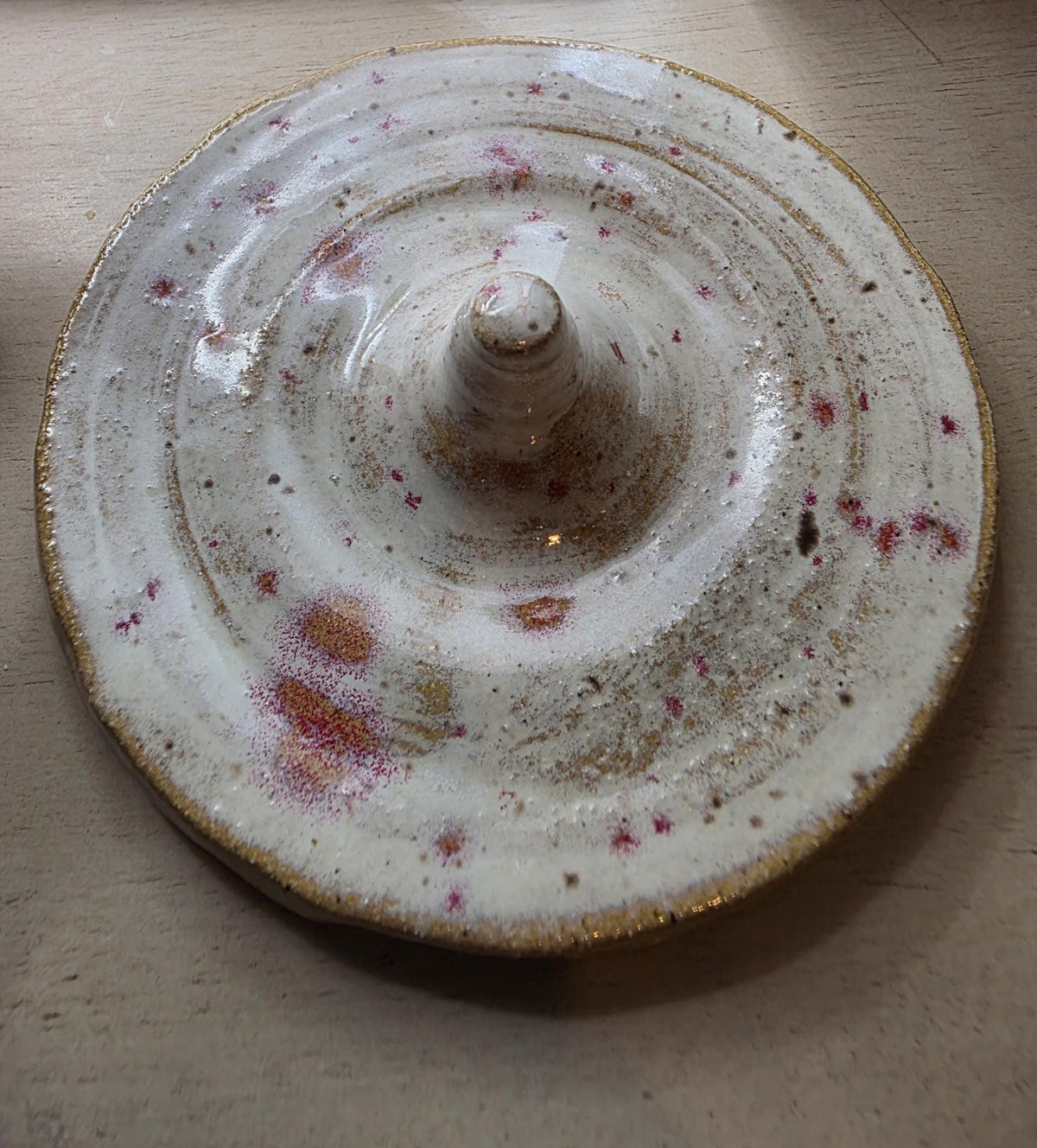 Speckled blush ring holder, handmade by Outer Reef Ceramics