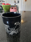 Sgraffito utensil crock with heron, crab and fish, handmade by Outer Reef Ceramics