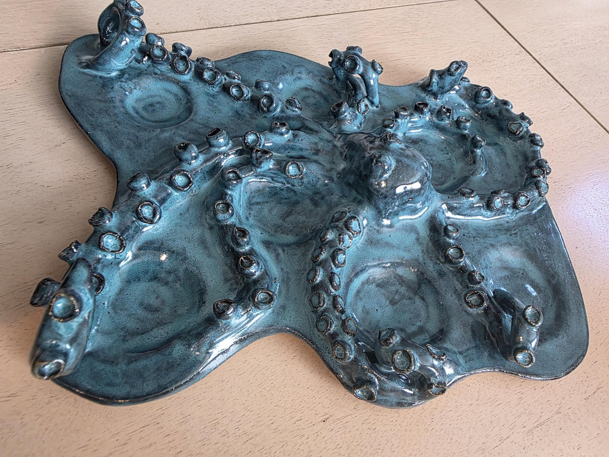 Turquoise octopus charcuterie board, handmade by Outer Reef Ceramics
