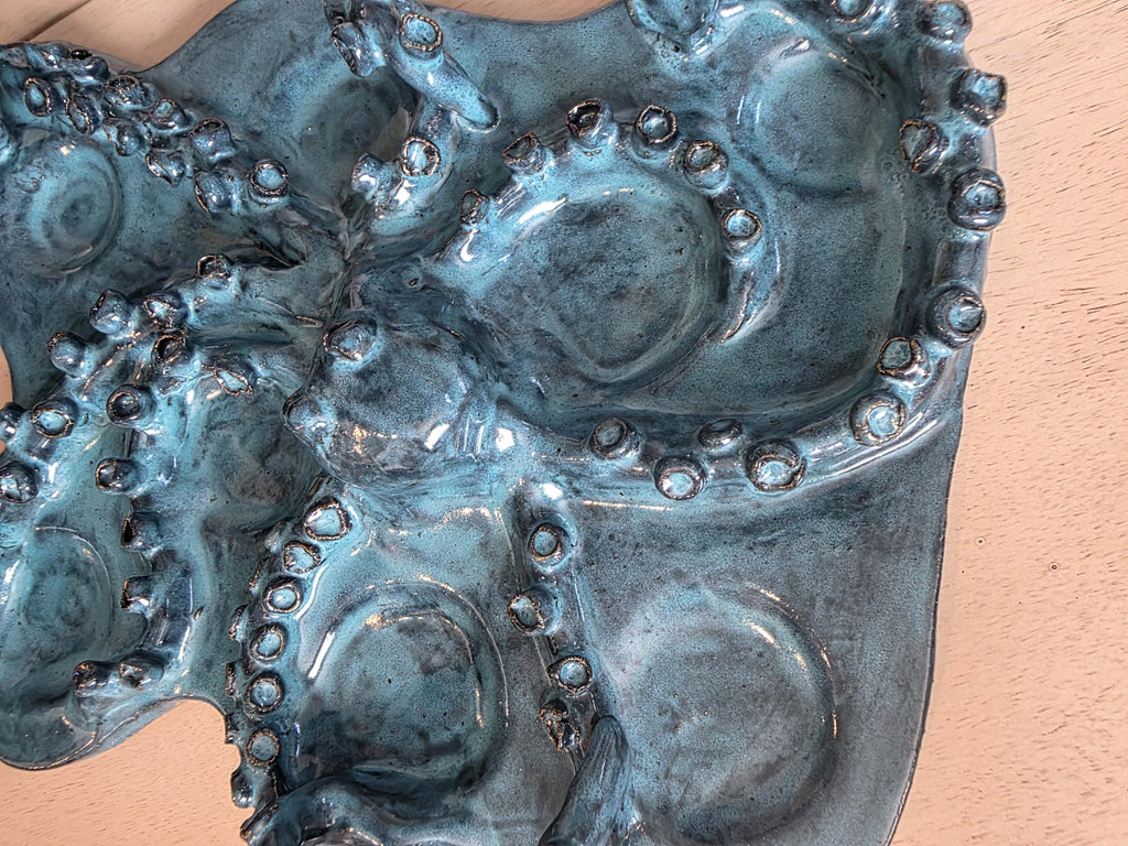 Turquoise octopus charcuterie board, handmade by Outer Reef Ceramics
