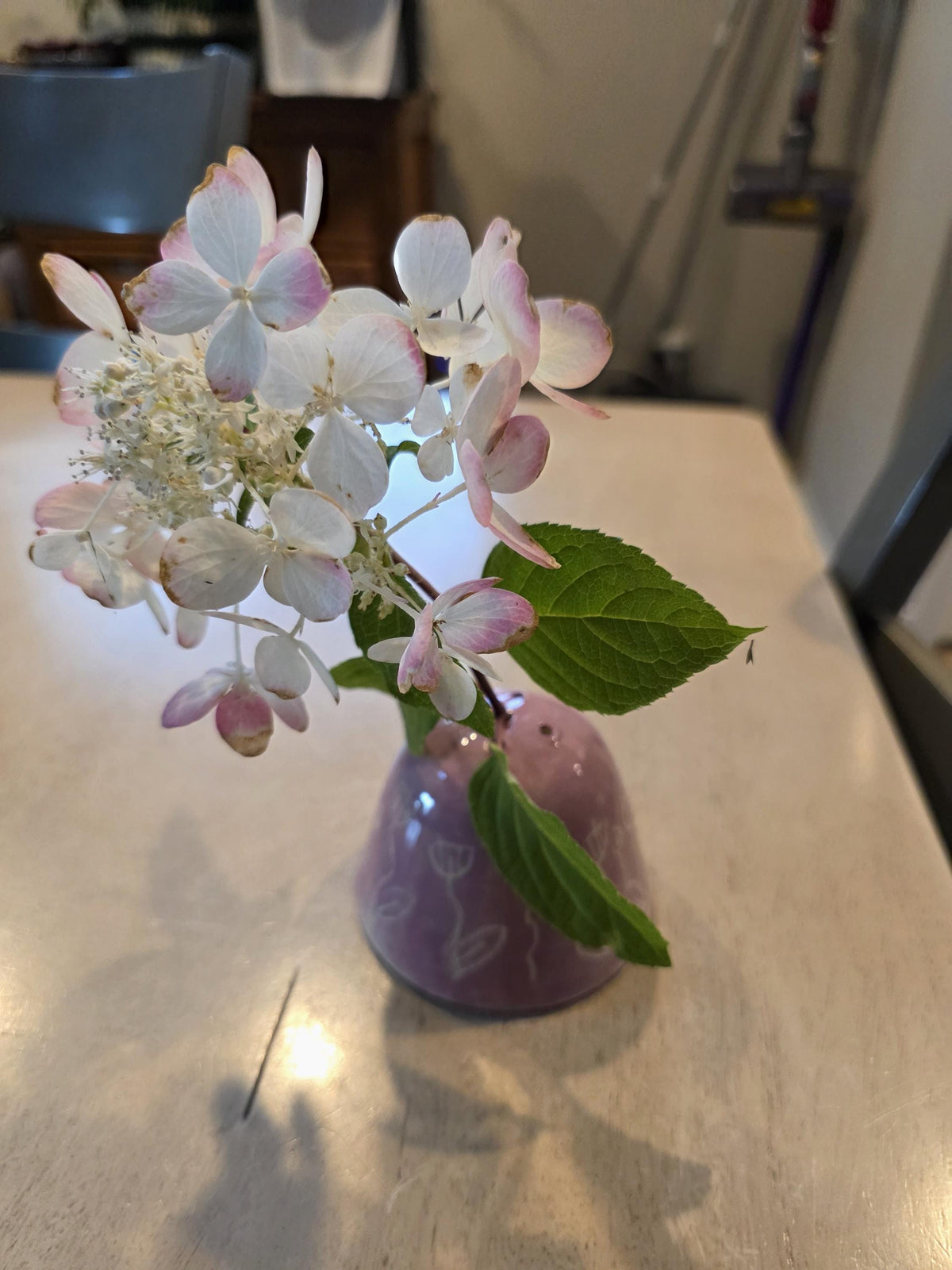 Sgraffito tulip flower frog bud vase, handmade by Outer Reef Ceramics