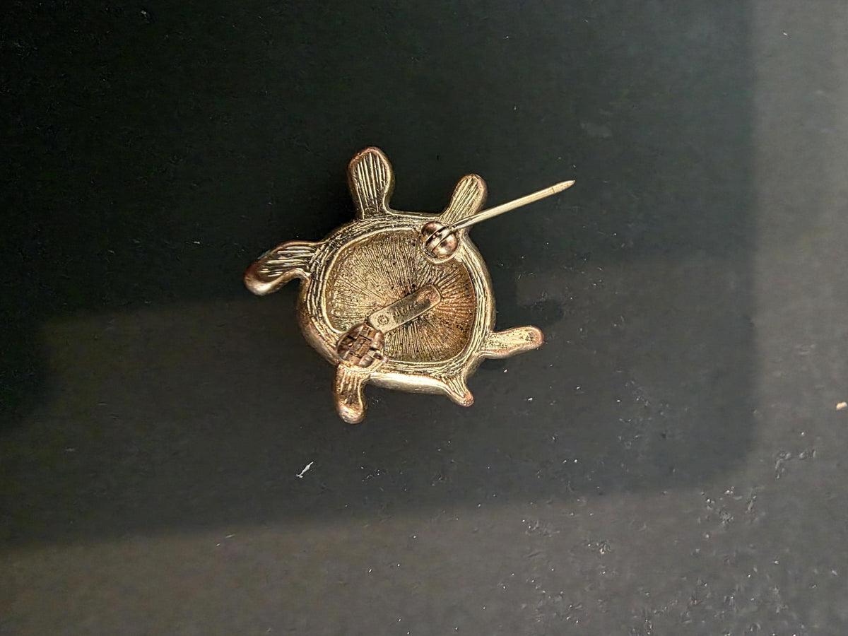Monet turtle brooch gift for her pin for coat green stones and gold plated