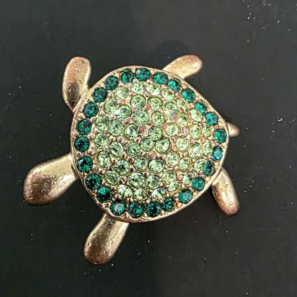 Monet turtle brooch gift for her pin for coat green stones and gold plated