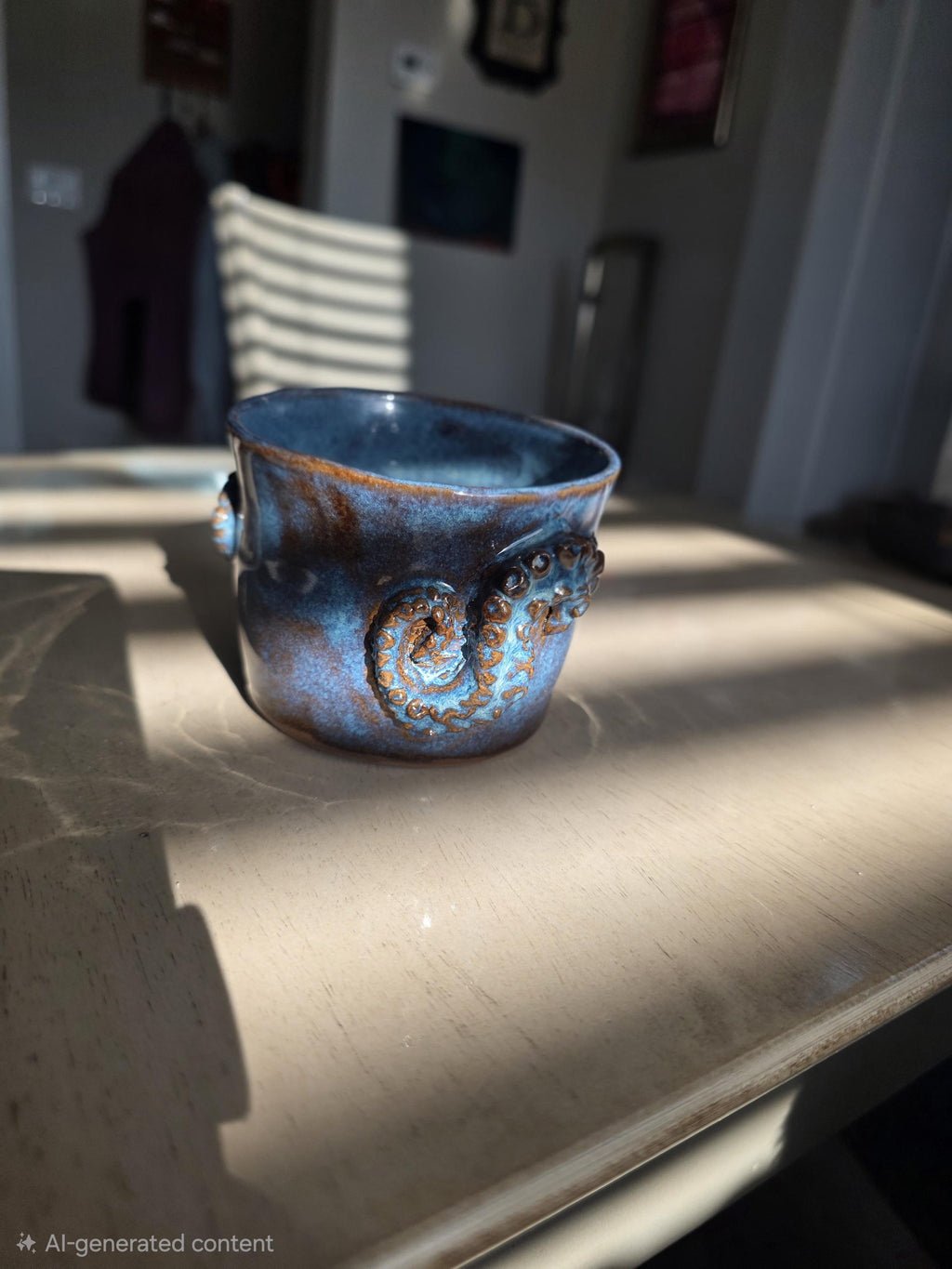 Octopus mug in black clay, handmade by Outer Reef Ceramics